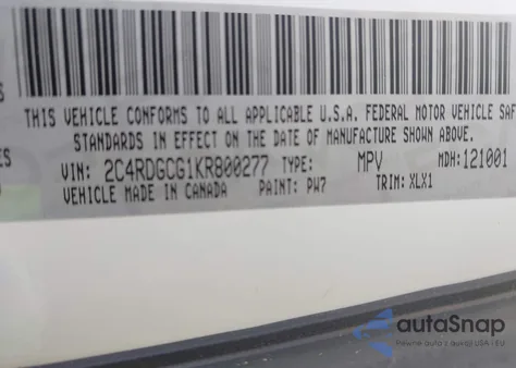 2019 Dodge Grand Caravan Sxt из США, поврежденный, VIN 2C4RDGCG1KR800277